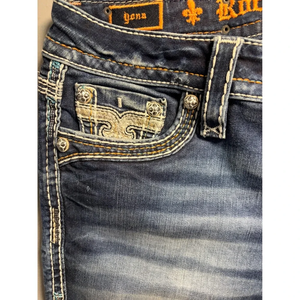 Rock Revival Jeans Womens 30 Blue Yana Easy Ankle Skinny Embroidered Low Rise